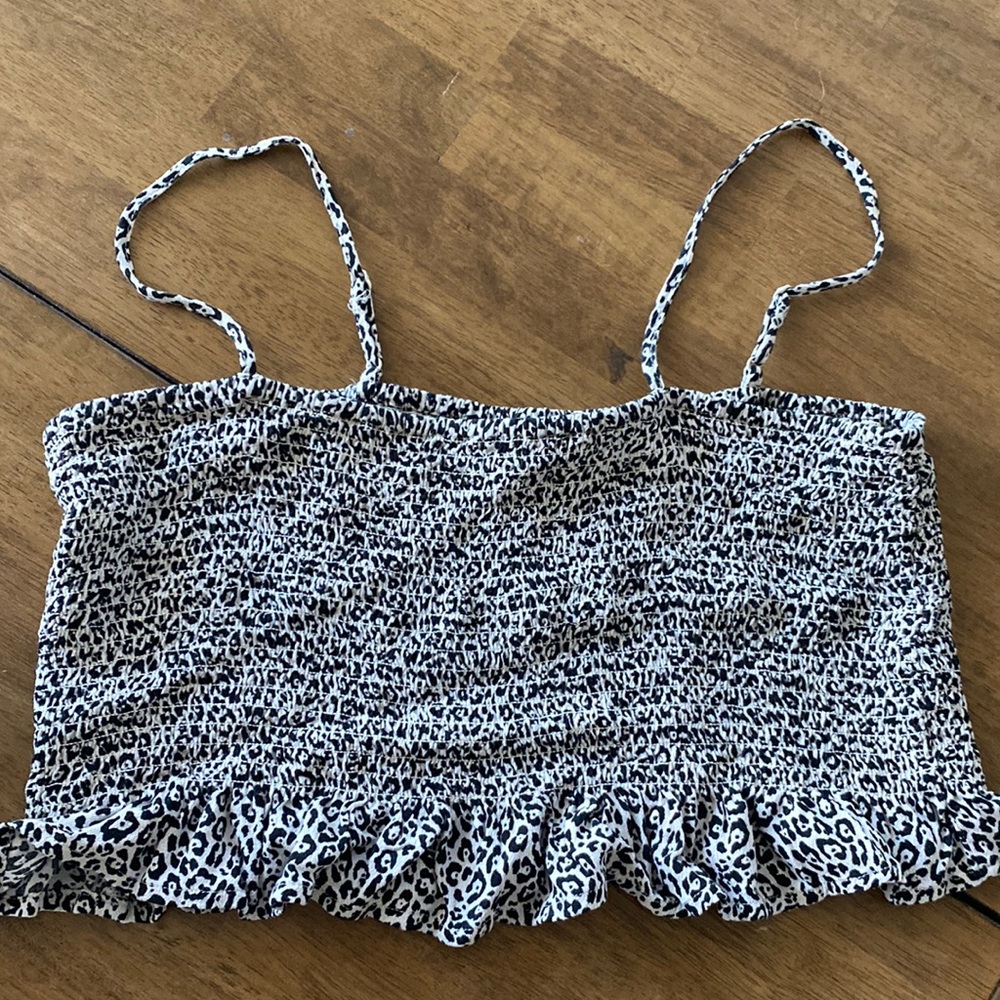 American Eagle Cheetah Print Smocked Crop Top
